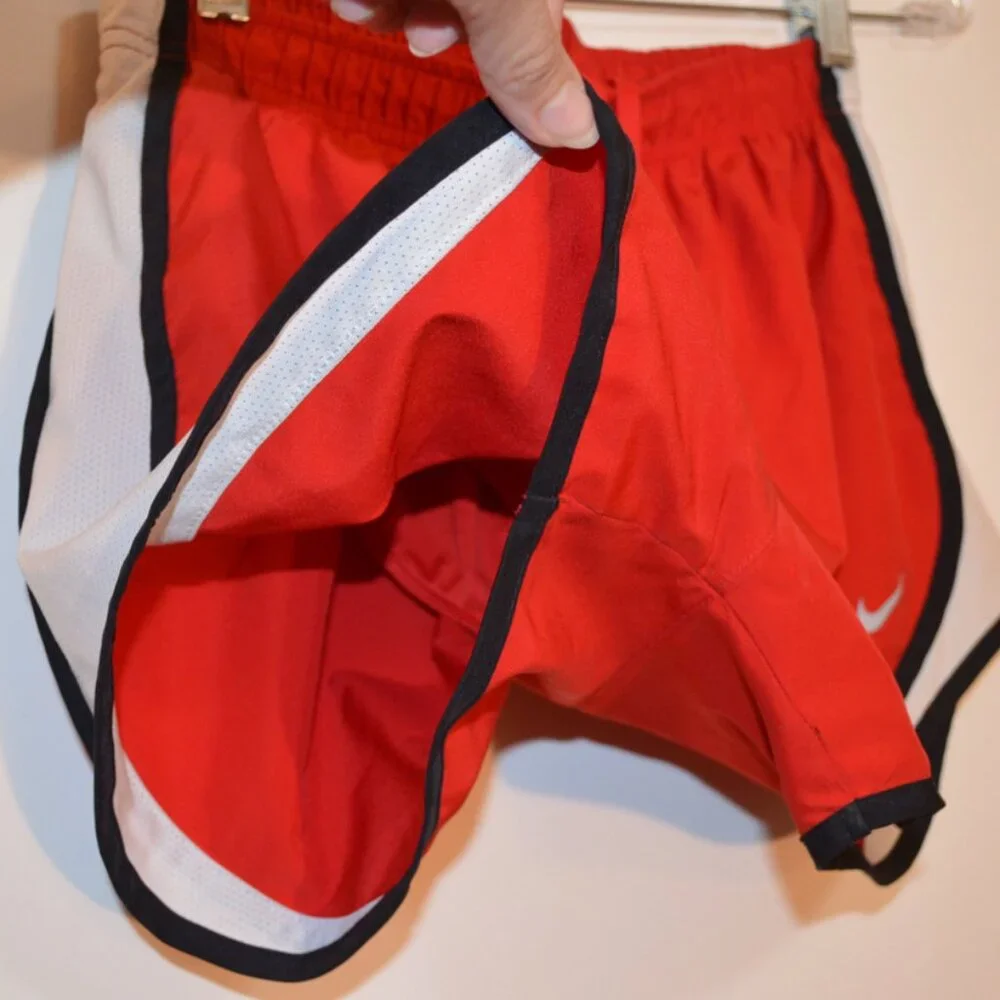 Nike Dri-Fit Activewear Sport Mini Shorts Red -White-Black Mesh Lining Ties S - Picture 5 of 9